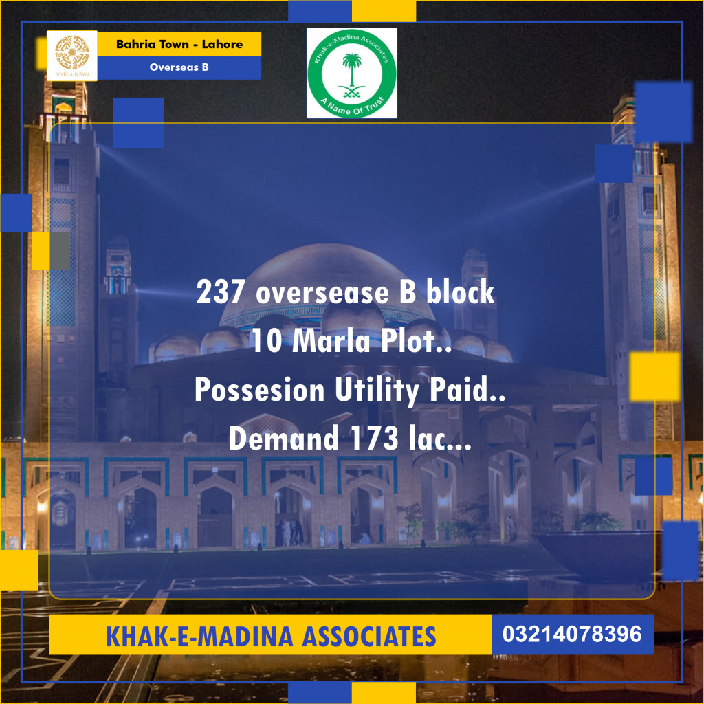 10 Marla Residential Plot for Sale in Overseas B -  Bahria Town, Lahore - (BP-353546)
