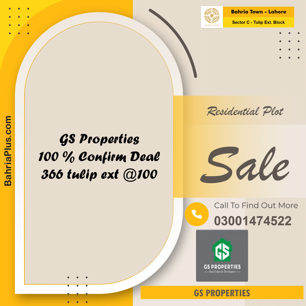 5 Marla Residential Plot for Sale in Sector C - Tulip Ext. Block -  Bahria Town, Lahore - (BP-353566)