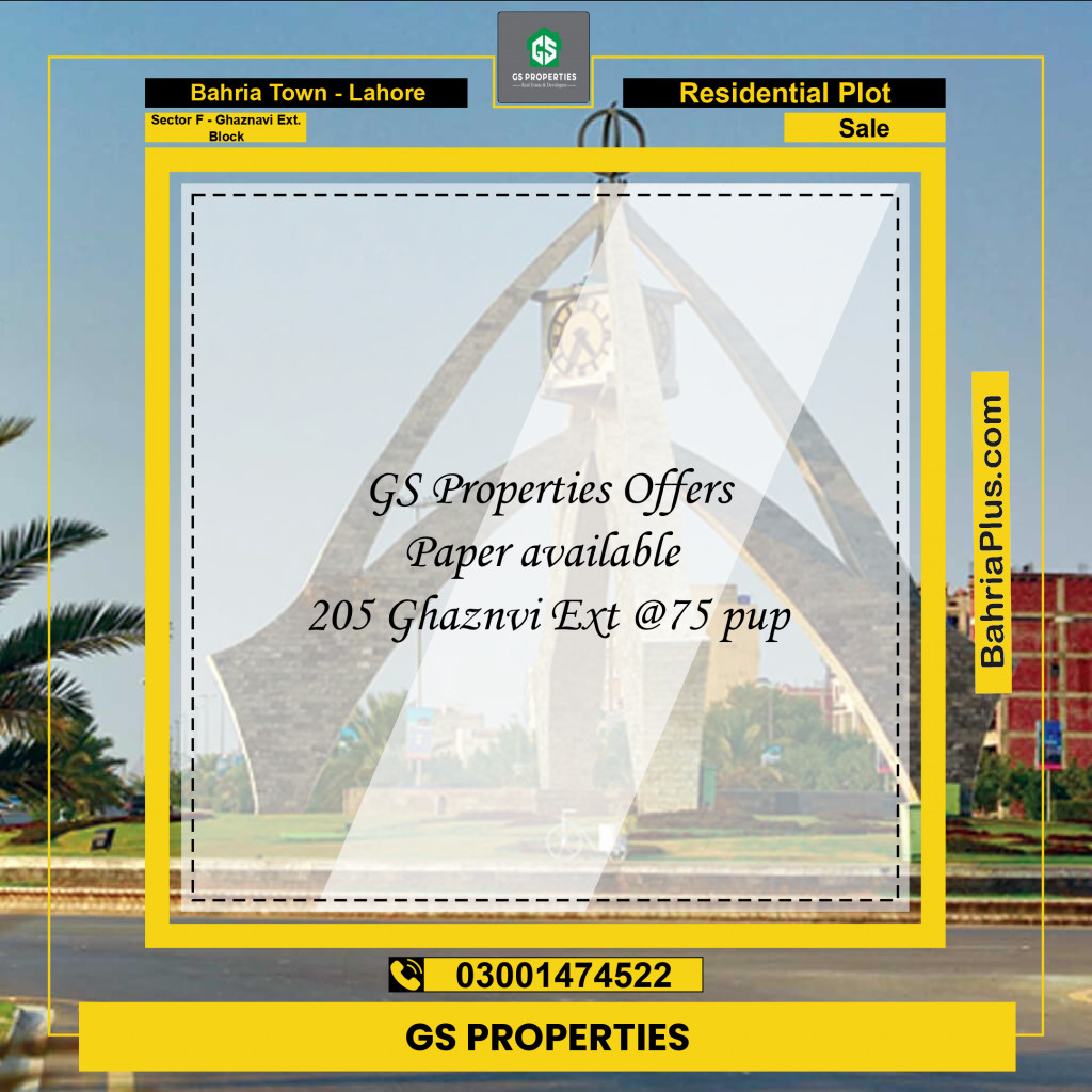 5 Marla Residential Plot for Sale in Sector F - Ghaznavi Ext. Block -  Bahria Town, Lahore - (BP-353567)