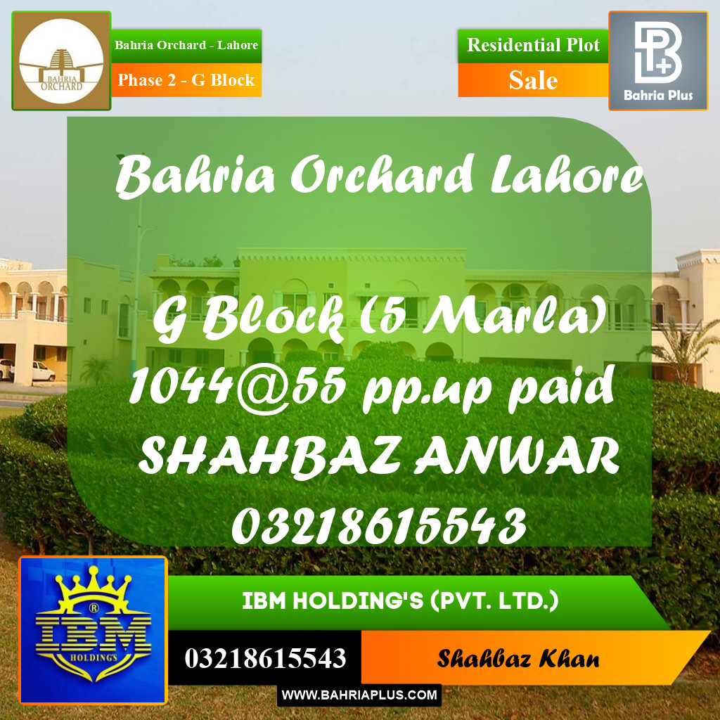 5 Marla Residential Plot for Sale in Phase 2 - G Block -  Bahria Orchard, Lahore - (BP-353574)