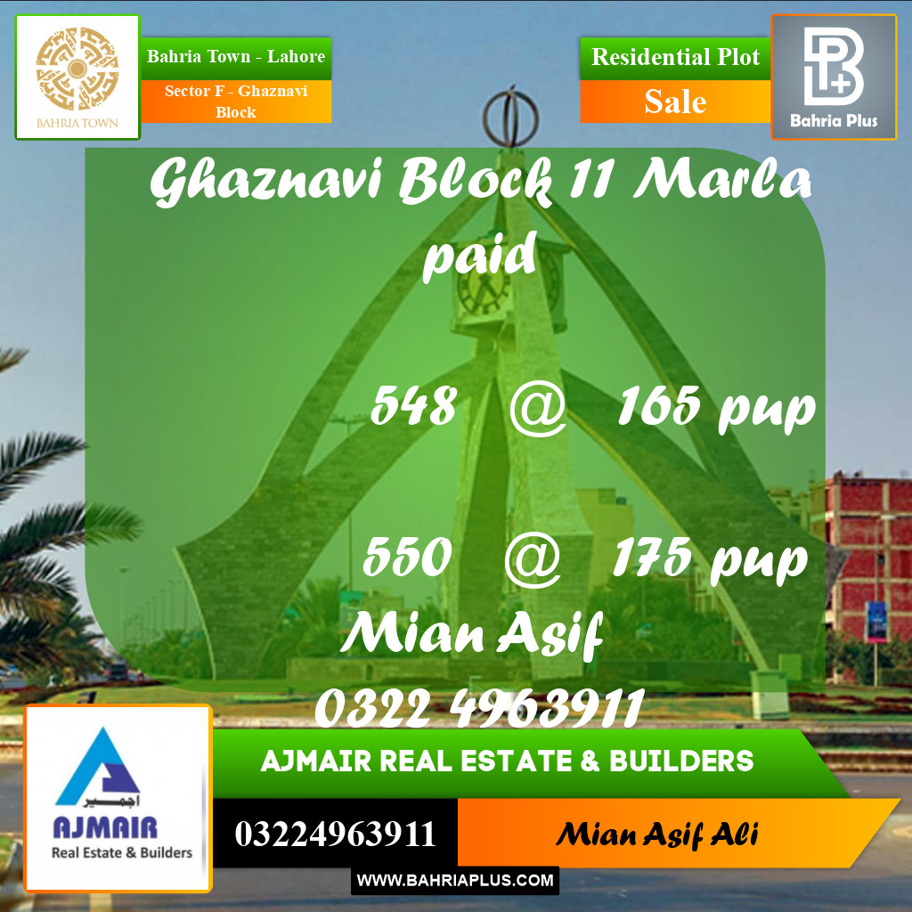 10 Marla Residential Plot for Sale in Sector F - Ghaznavi Block -  Bahria Town, Lahore - (BP-353602)
