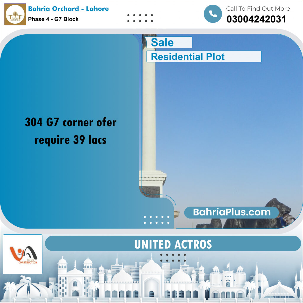 5 Marla Residential Plot for Sale in Phase 4 - G7 Block -  Bahria Orchard, Lahore - (BP-353604)