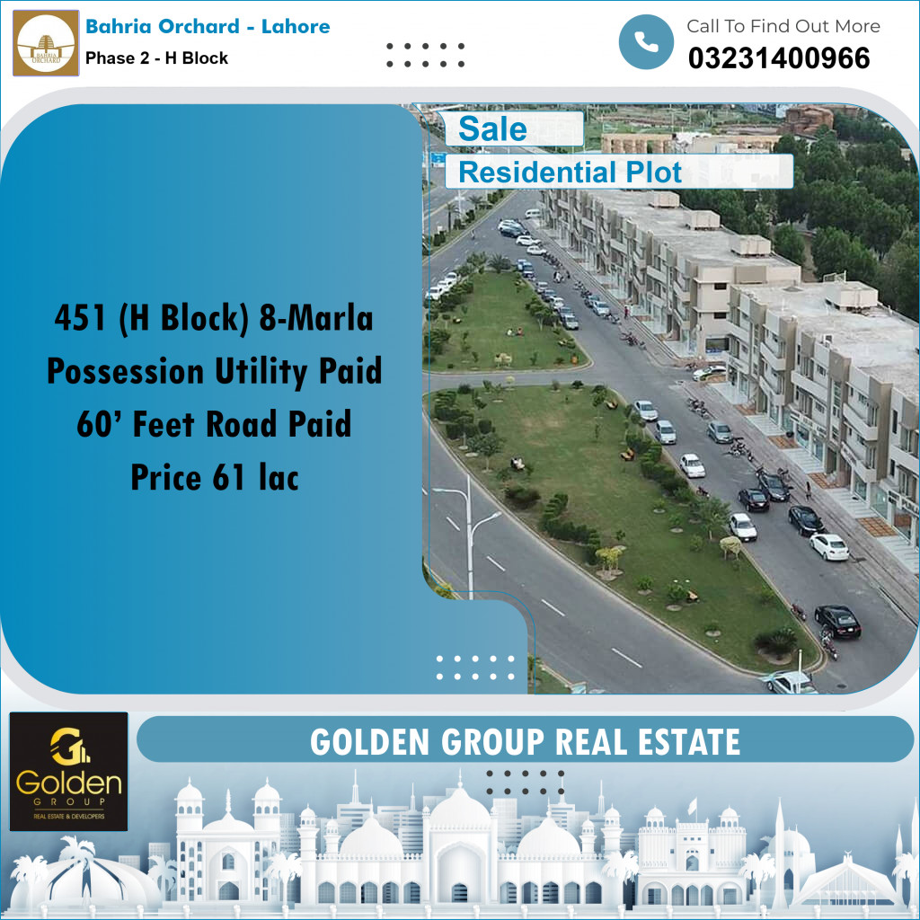 8 Marla Residential Plot for Sale in Phase 2 - H Block -  Bahria Orchard, Lahore - (BP-353612)