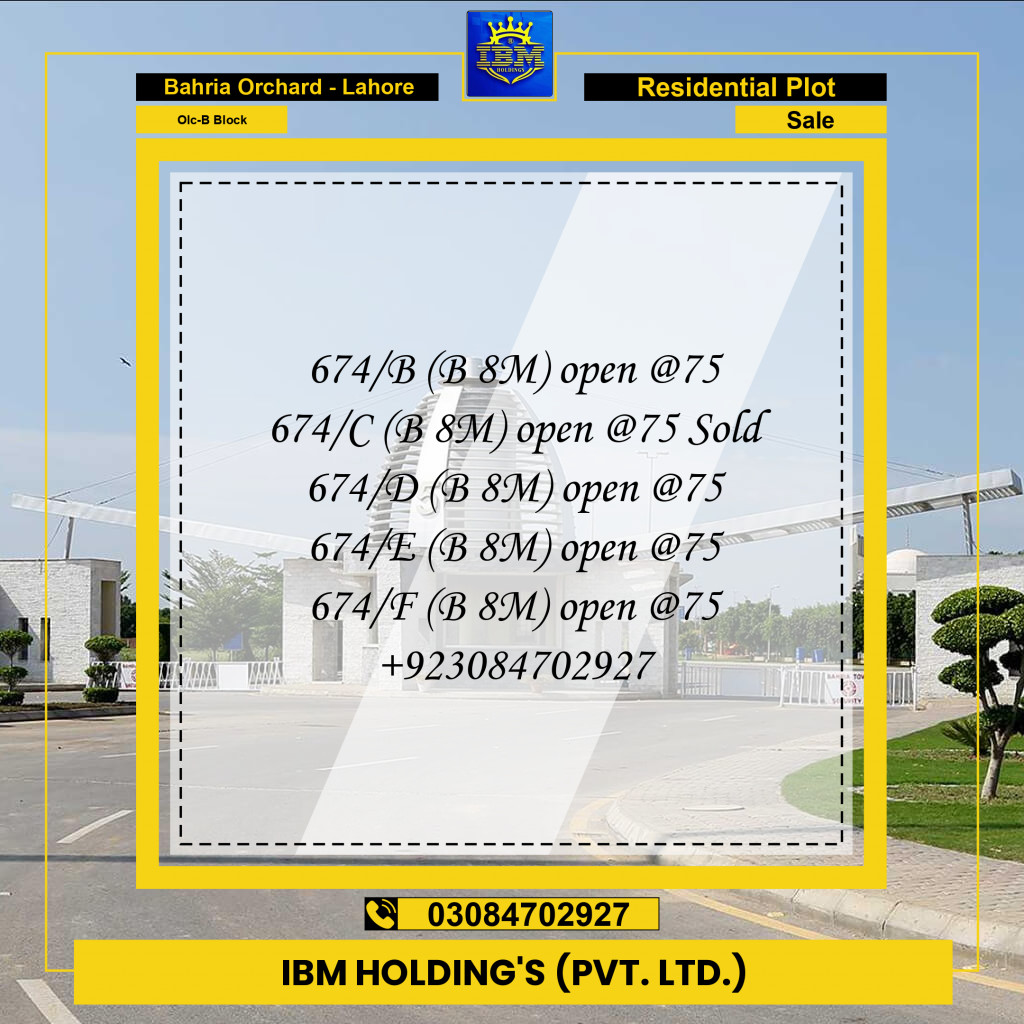 8 Marla Residential Plot for Sale in OLC-B Block -  Bahria Orchard, Lahore - (BP-353628)