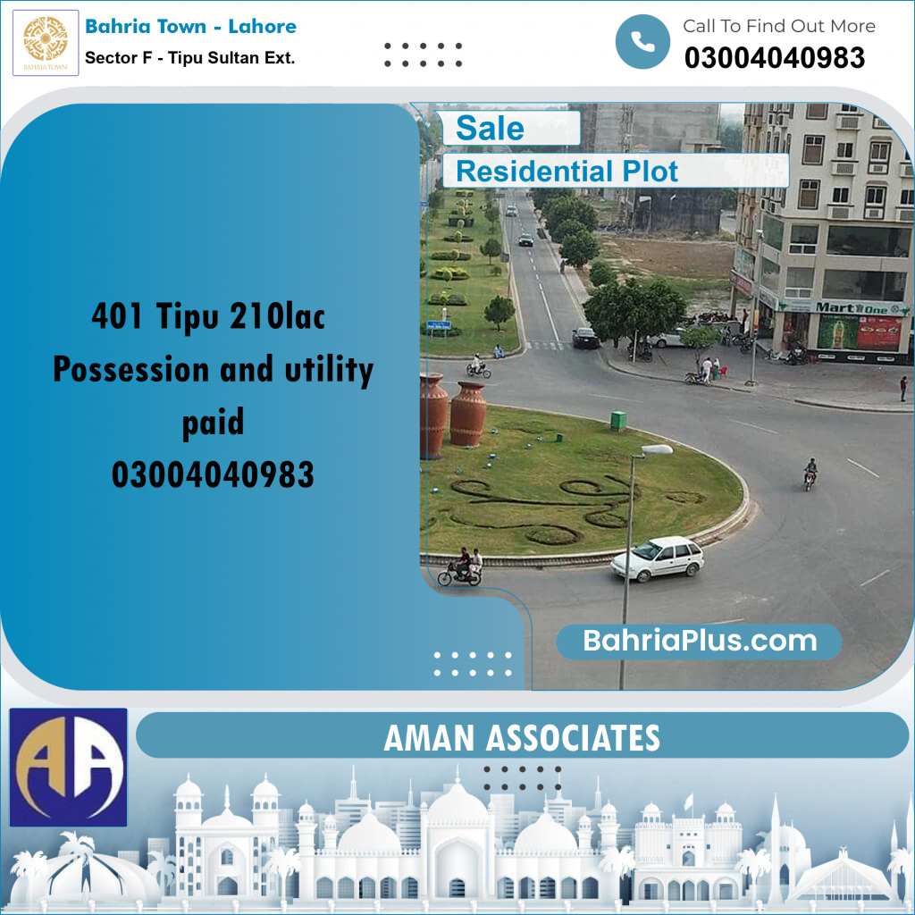 Residential Plot for Sale in Sector F - Tipu Sultan Ext. -  Bahria Town, Lahore - (BP-353630)