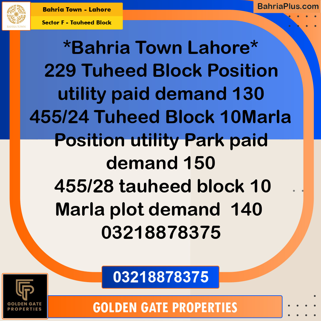 10 Marla Residential Plot for Sale in Sector F - Tauheed Block -  Bahria Town, Lahore - (BP-353636)