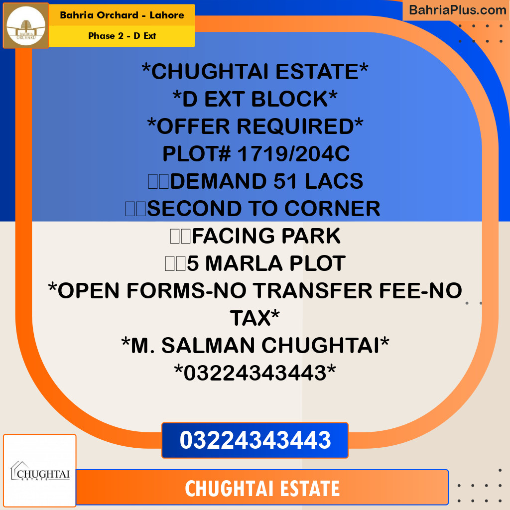 5 Marla Residential Plot for Sale in Phase 2 - D Ext -  Bahria Orchard, Lahore - (BP-353637)