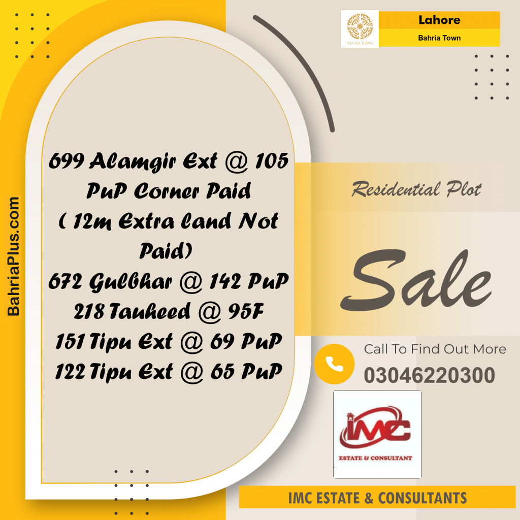 Residential Plot for Sale in Bahria Town, Lahore - (BP-353666)