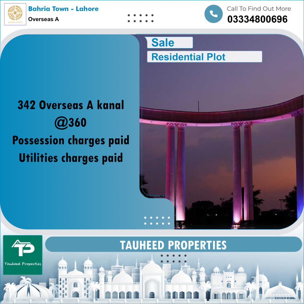 1 Kanal Residential Plot for Sale in Overseas A -  Bahria Town, Lahore - (BP-353727)