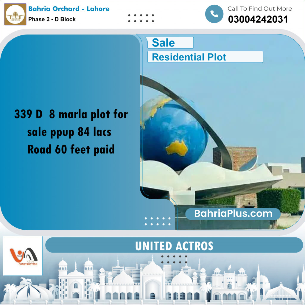 8 Marla Residential Plot for Sale in Phase 2 - D Block -  Bahria Orchard, Lahore - (BP-353734)