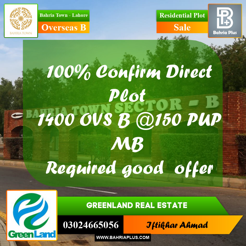 10 Marla Residential Plot for Sale in Overseas B -  Bahria Town, Lahore - (BP-353753)