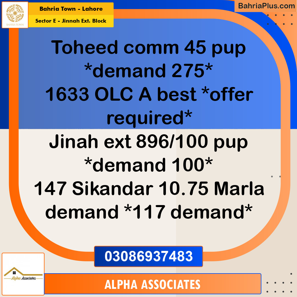 5 Marla Residential Plot for Sale in Sector E - Jinnah Ext. Block -  Bahria Town, Lahore - (BP-353792)