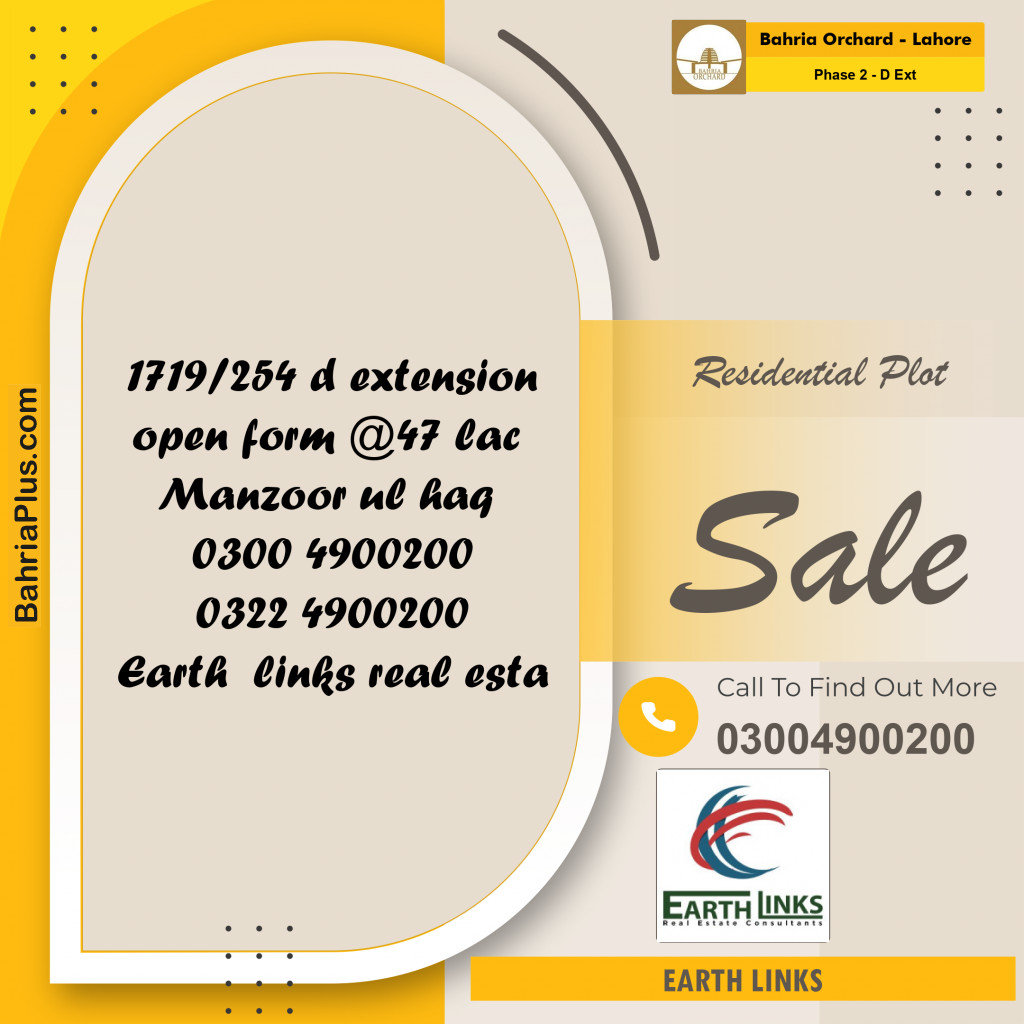 5 Marla Residential Plot for Sale in Phase 2 - D Ext -  Bahria Orchard, Lahore - (BP-353816)
