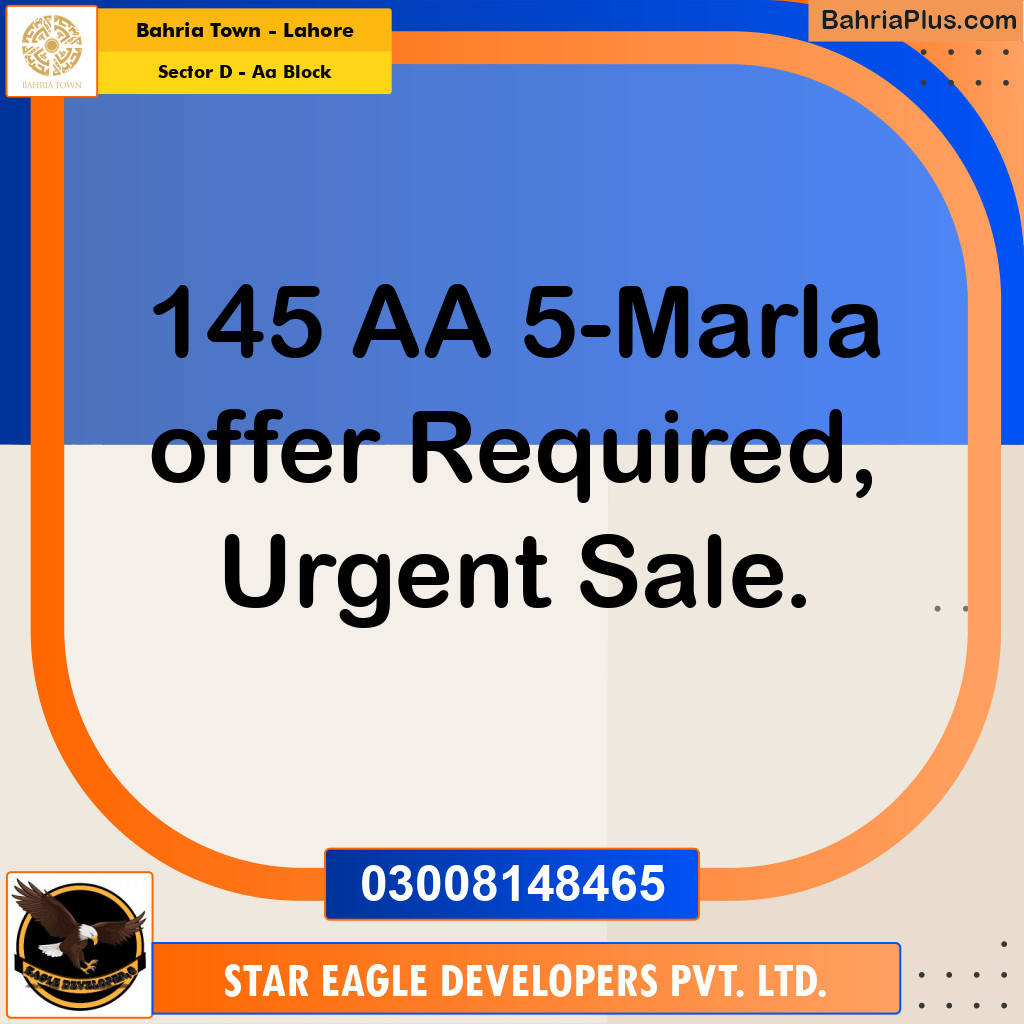 5 Marla Residential Plot for Sale in Sector D - AA Block -  Bahria Town, Lahore - (BP-353818)