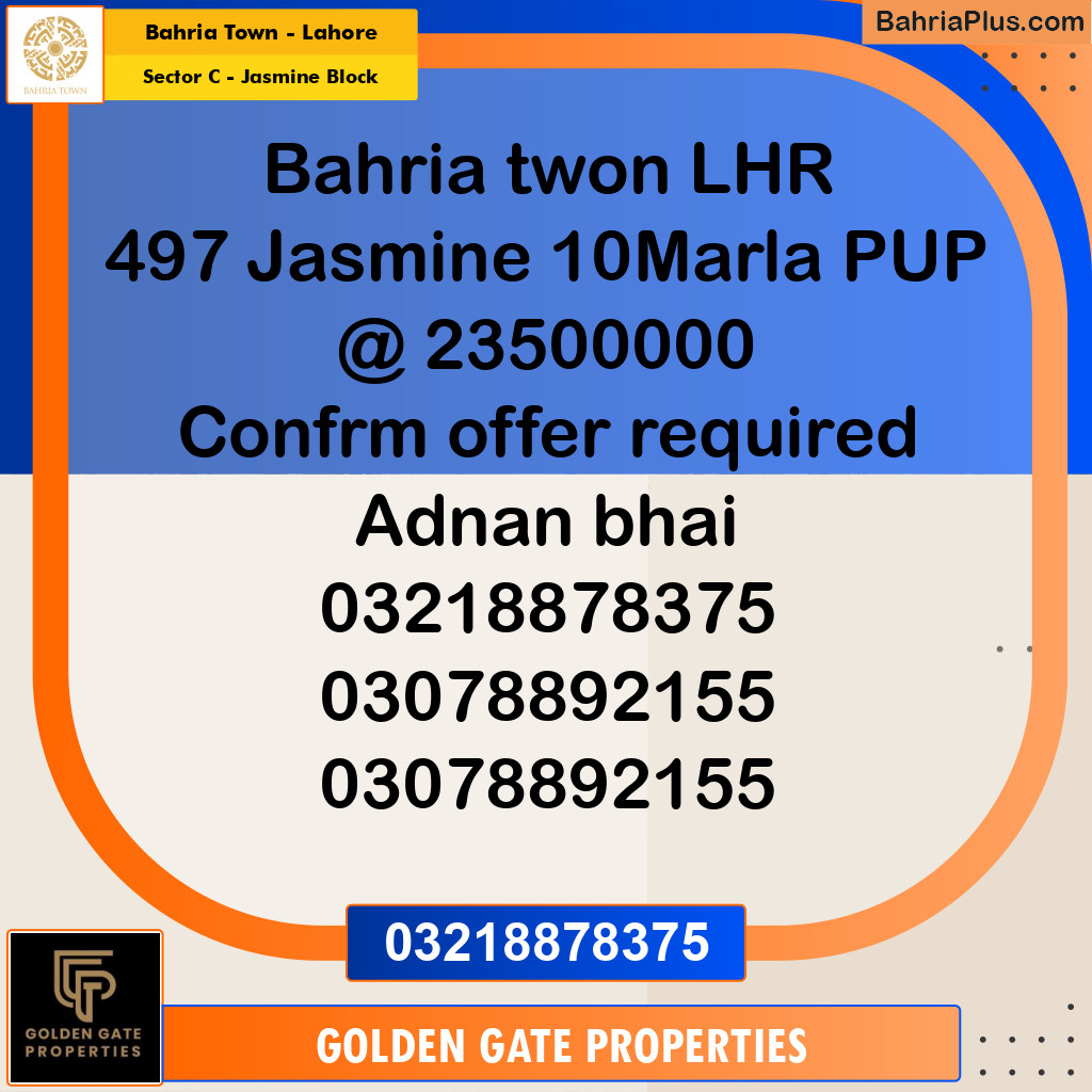 10 Marla Residential Plot for Sale in Sector C - Jasmine Block -  Bahria Town, Lahore - (BP-353823)