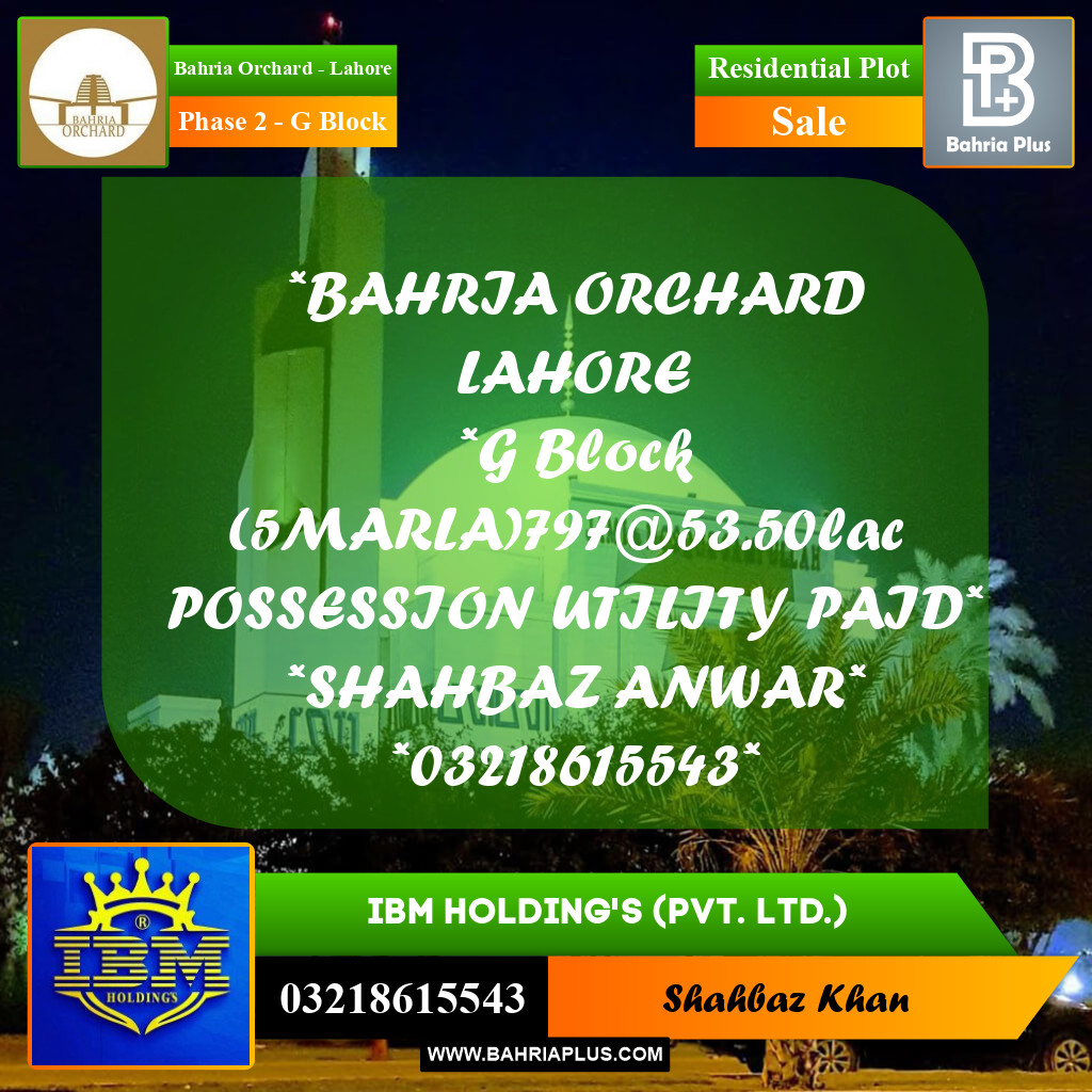 5 Marla Residential Plot for Sale in Phase 2 - G Block -  Bahria Orchard, Lahore - (BP-353843)