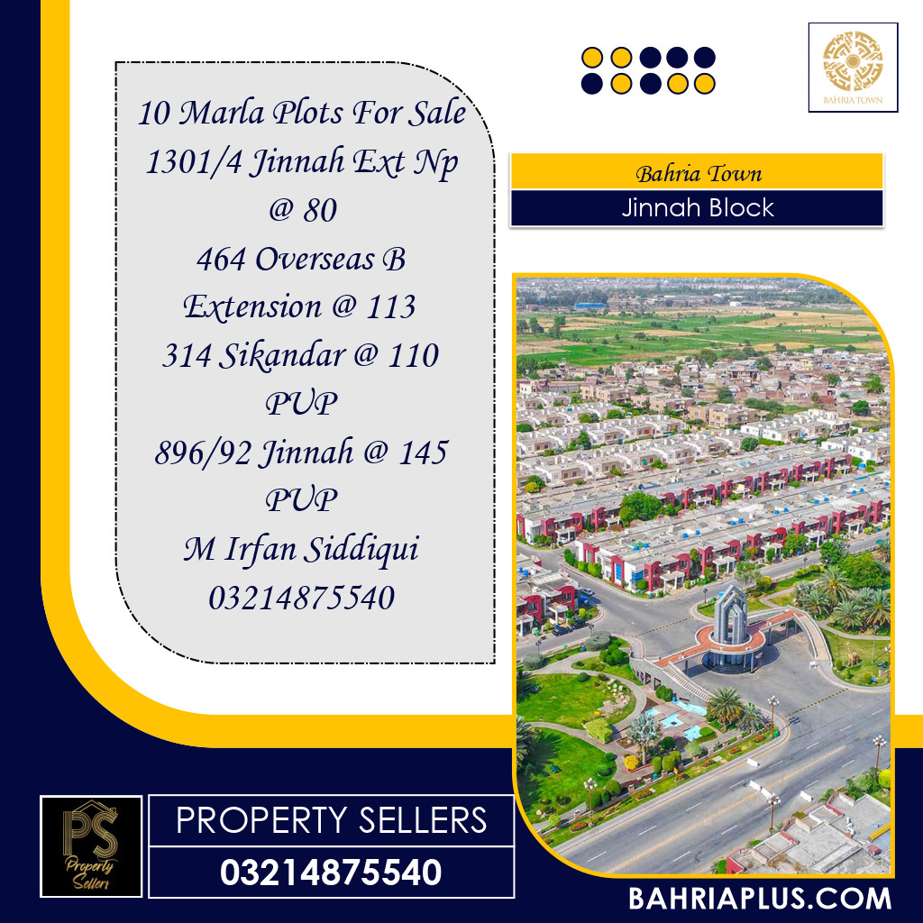 10 Marla Residential Plot for Sale in Sector E - Jinnah Block -  Bahria Town, Lahore - (BP-353856)