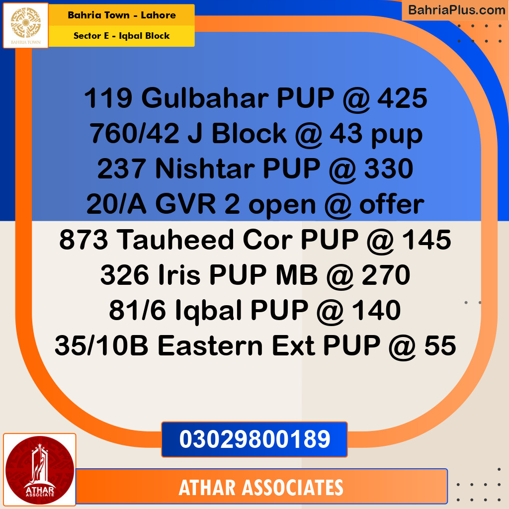 10 Marla Residential Plot for Sale in Sector E - Iqbal Block -  Bahria Town, Lahore - (BP-353877)