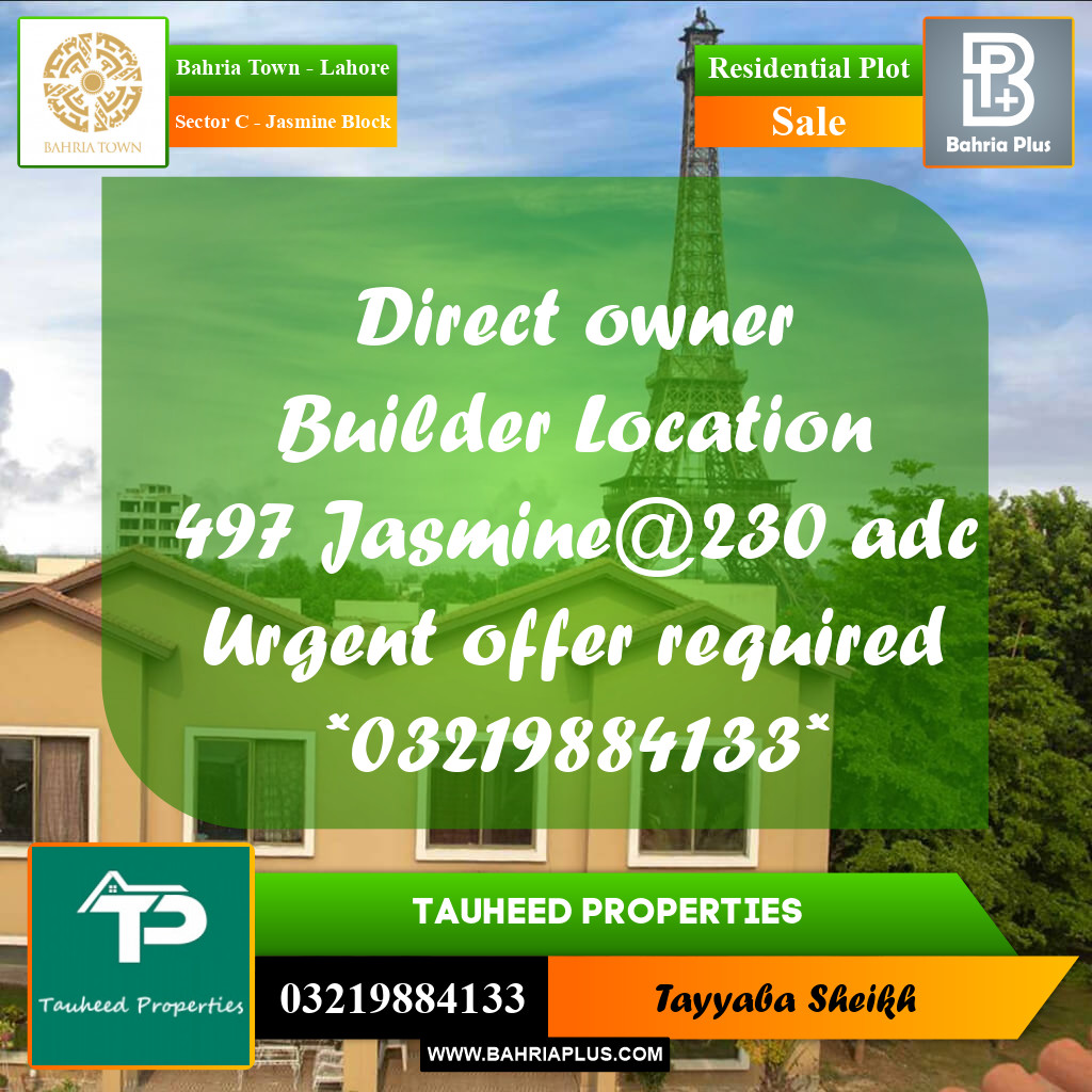 10 Marla Residential Plot for Sale in Sector C - Jasmine Block -  Bahria Town, Lahore - (BP-353890)
