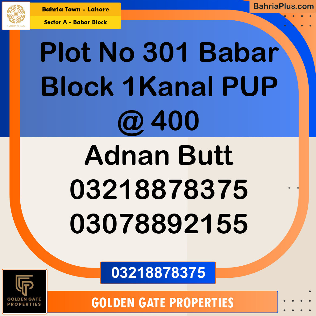 1 Kanal Residential Plot for Sale in Sector A - Babar Block -  Bahria Town, Lahore - (BP-353891)