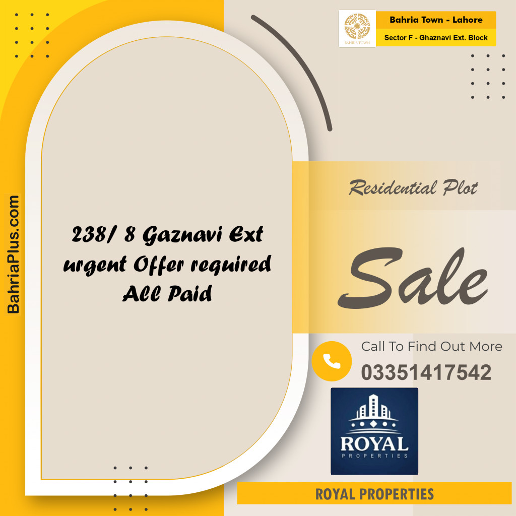10 Marla Residential Plot for Sale in Sector F - Ghaznavi Ext. Block -  Bahria Town, Lahore - (BP-353926)