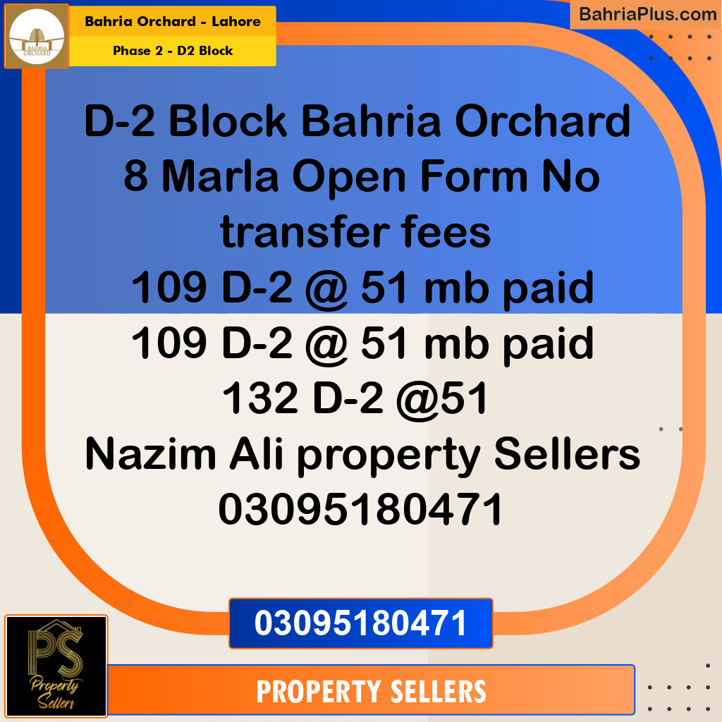 8 Marla Residential Plot for Sale in Phase 2 - D2 Block -  Bahria Orchard, Lahore - (BP-353928)