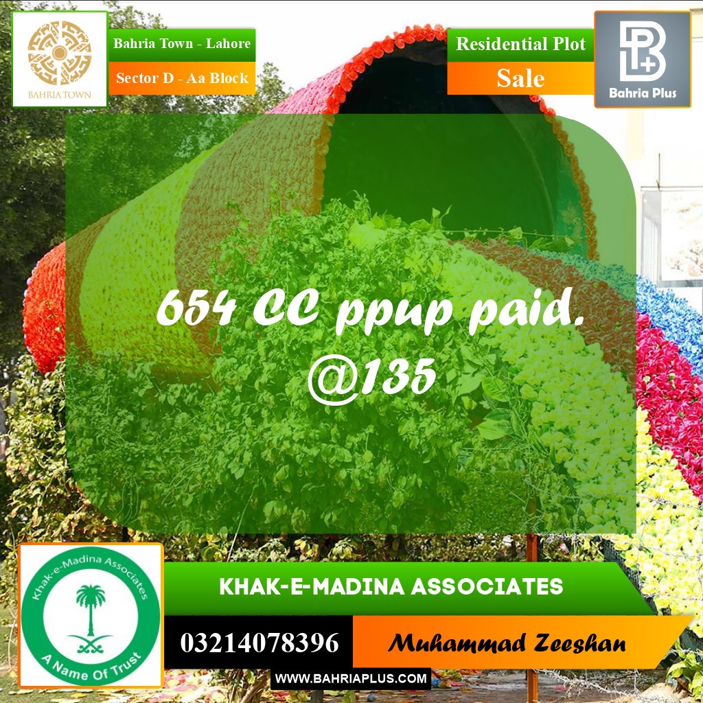 5 Marla Residential Plot for Sale in Sector D - AA Block -  Bahria Town, Lahore - (BP-353943)