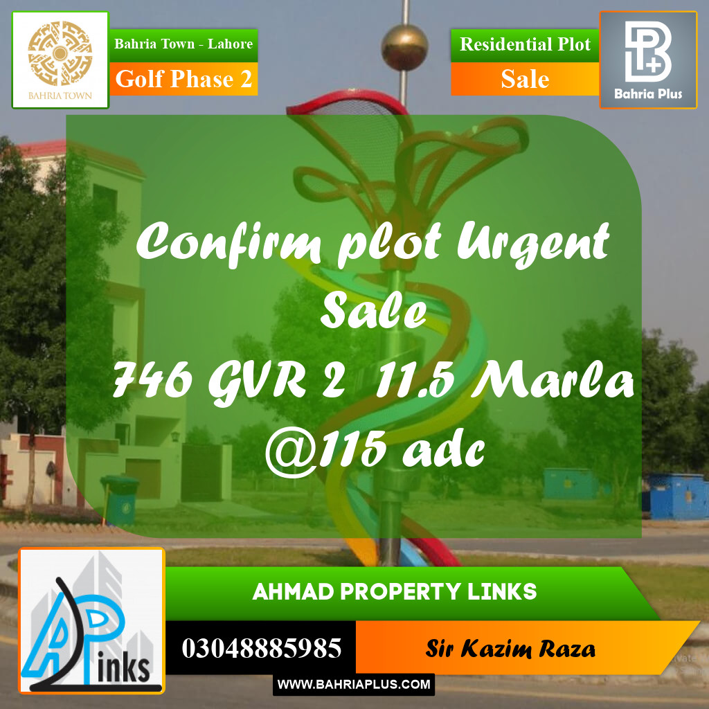 11.55 Marla Residential Plot for Sale in Golf Phase 2 -  Bahria Town, Lahore - (BP-353948)
