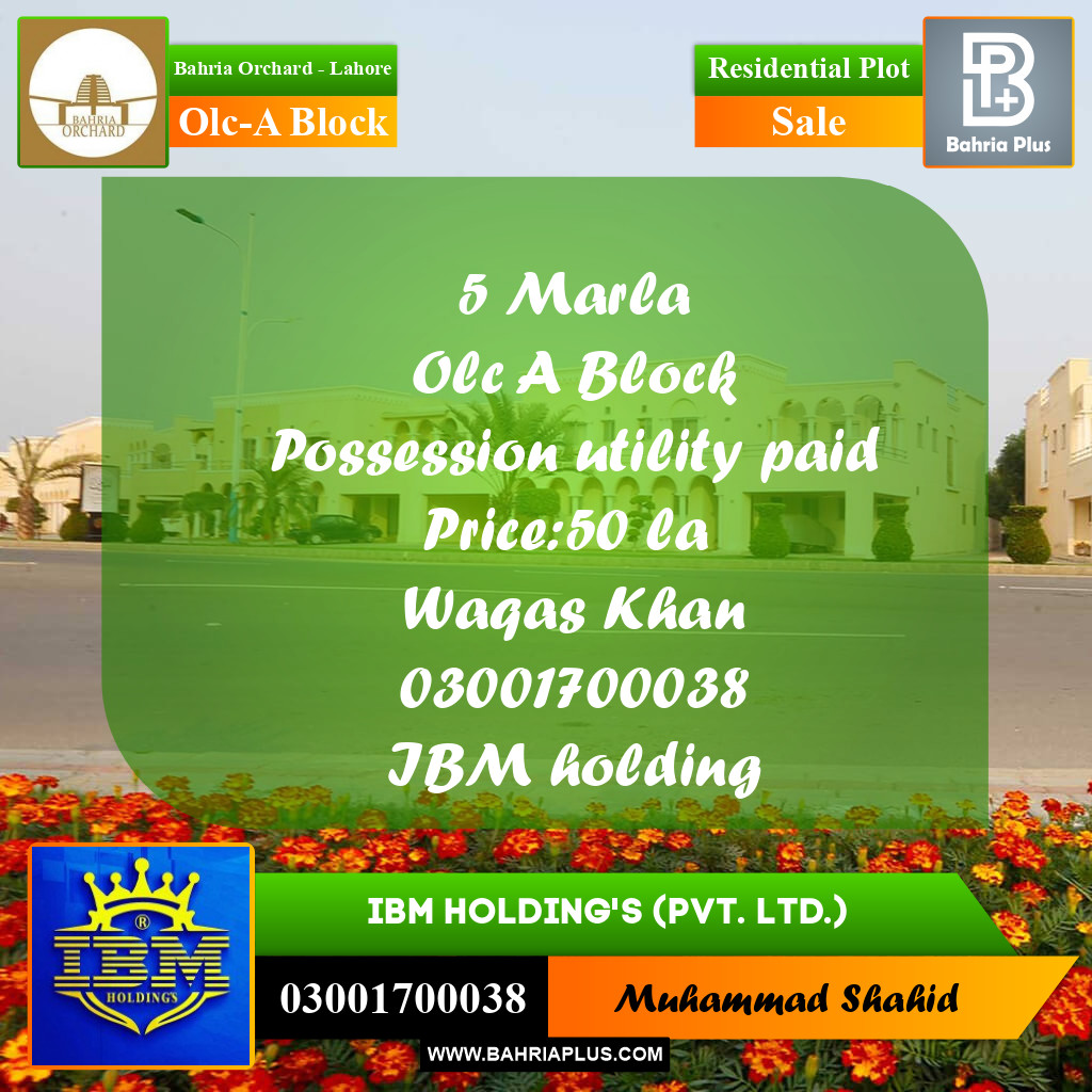 5 Marla Residential Plot for Sale in OLC-A Block -  Bahria Orchard, Lahore - (BP-353956)