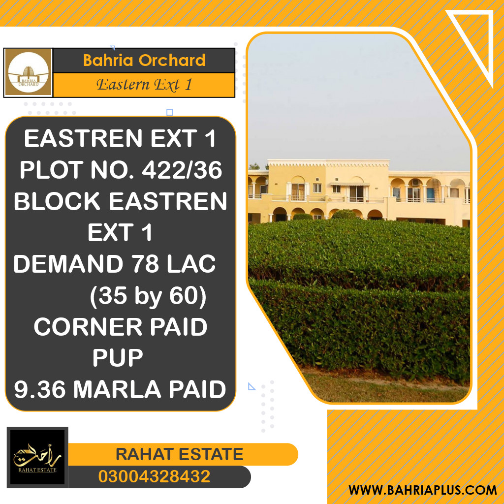 9 Marla Residential Plot for Sale in Phase 1 - Eastern District Ext. I -  Bahria Orchard, Lahore - (BP-353957)