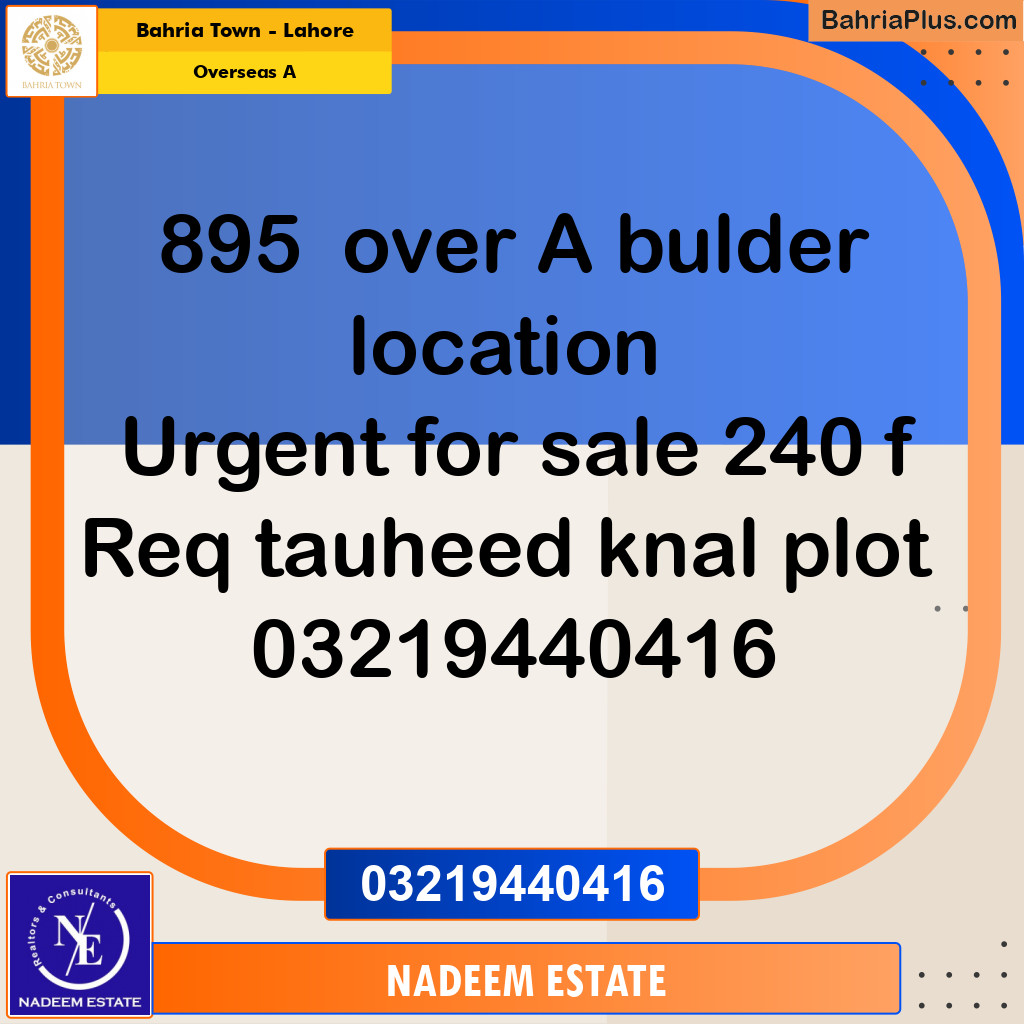 Residential Plot for Sale in Overseas A -  Bahria Town, Lahore - (BP-354096)