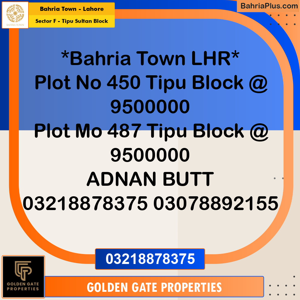 10 Marla Residential Plot for Sale in Sector F - Tipu Sultan Block -  Bahria Town, Lahore - (BP-354122)