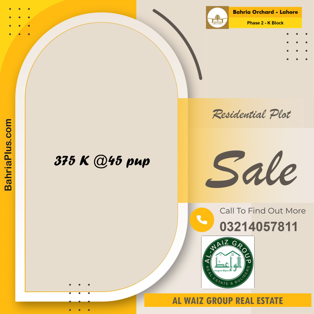 5 Marla Residential Plot for Sale in Phase 2 - K Block -  Bahria Orchard, Lahore - (BP-354134)