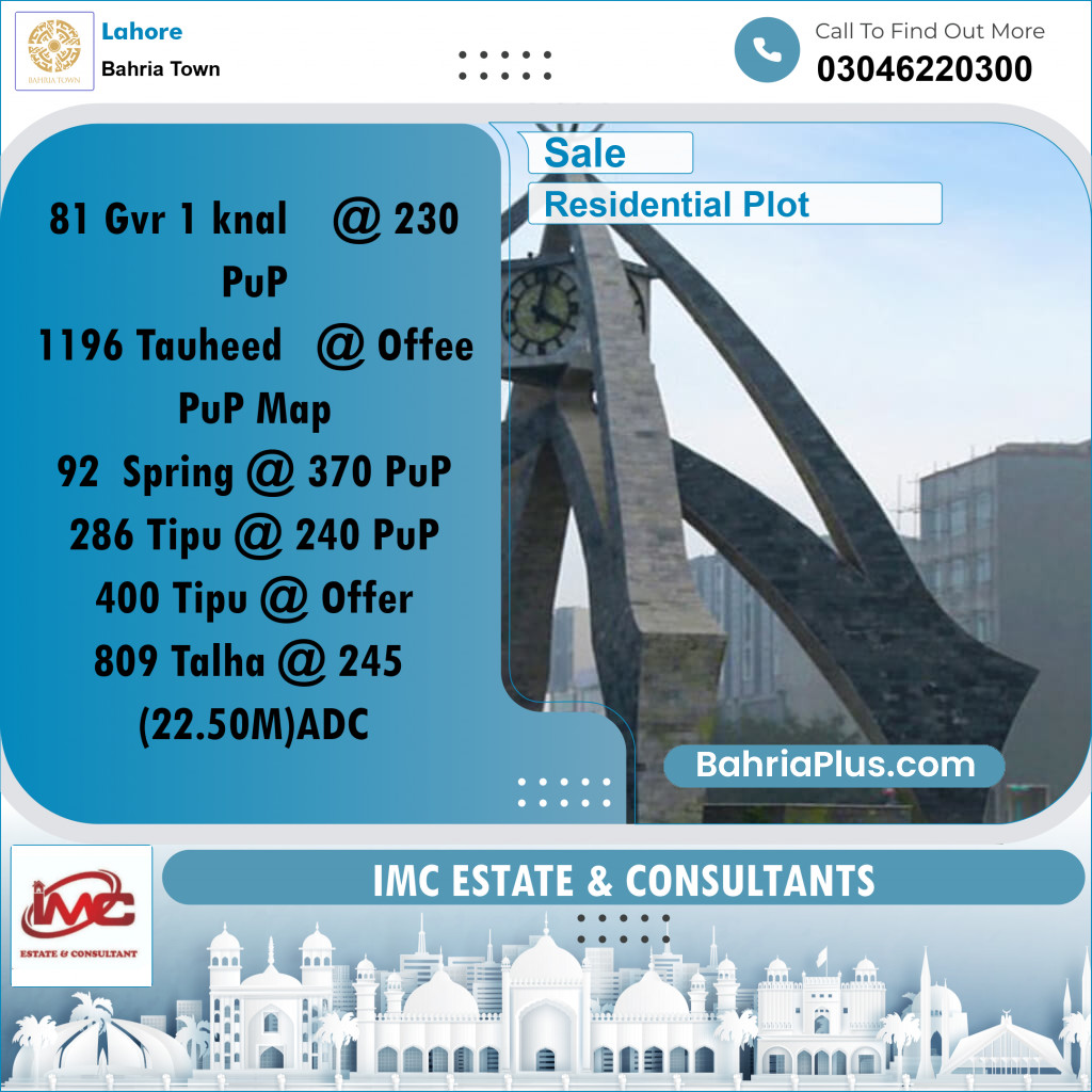 Residential Plot for Sale in Bahria Town, Lahore - (BP-354160)