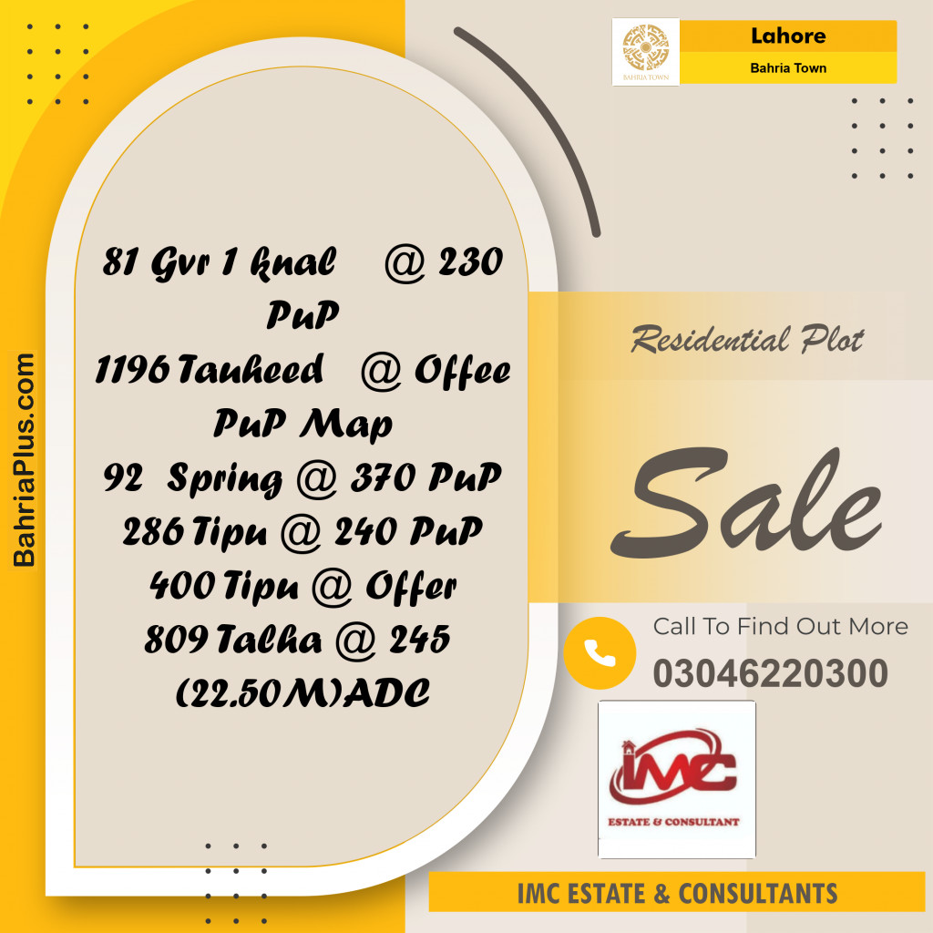 Residential Plot for Sale in Bahria Town, Lahore - (BP-354218)