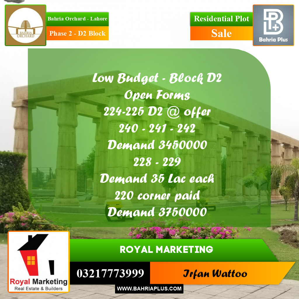 5 Marla Residential Plot for Sale in Phase 2 - D2 Block -  Bahria Orchard, Lahore - (BP-354312)