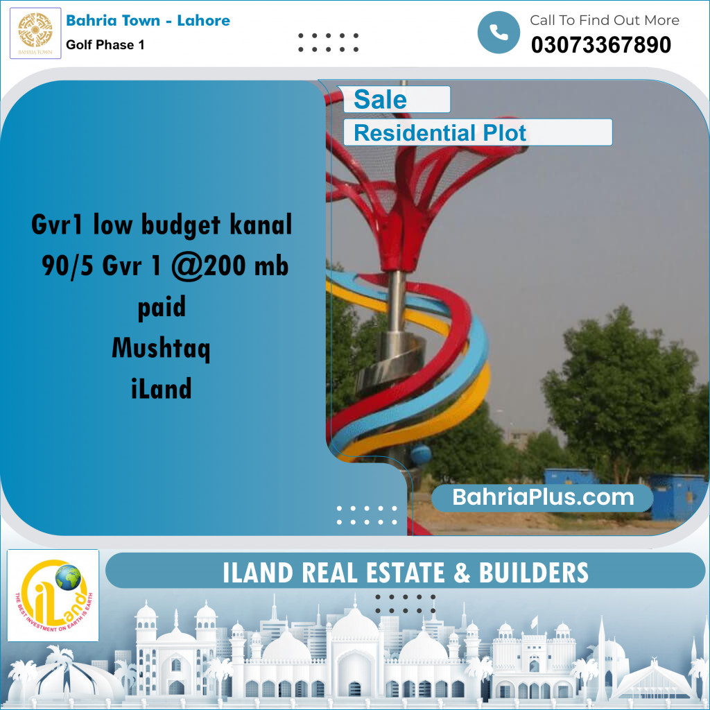 20 Marla Residential Plot for Sale in Golf Phase 1 -  Bahria Town, Lahore - (BP-354339)