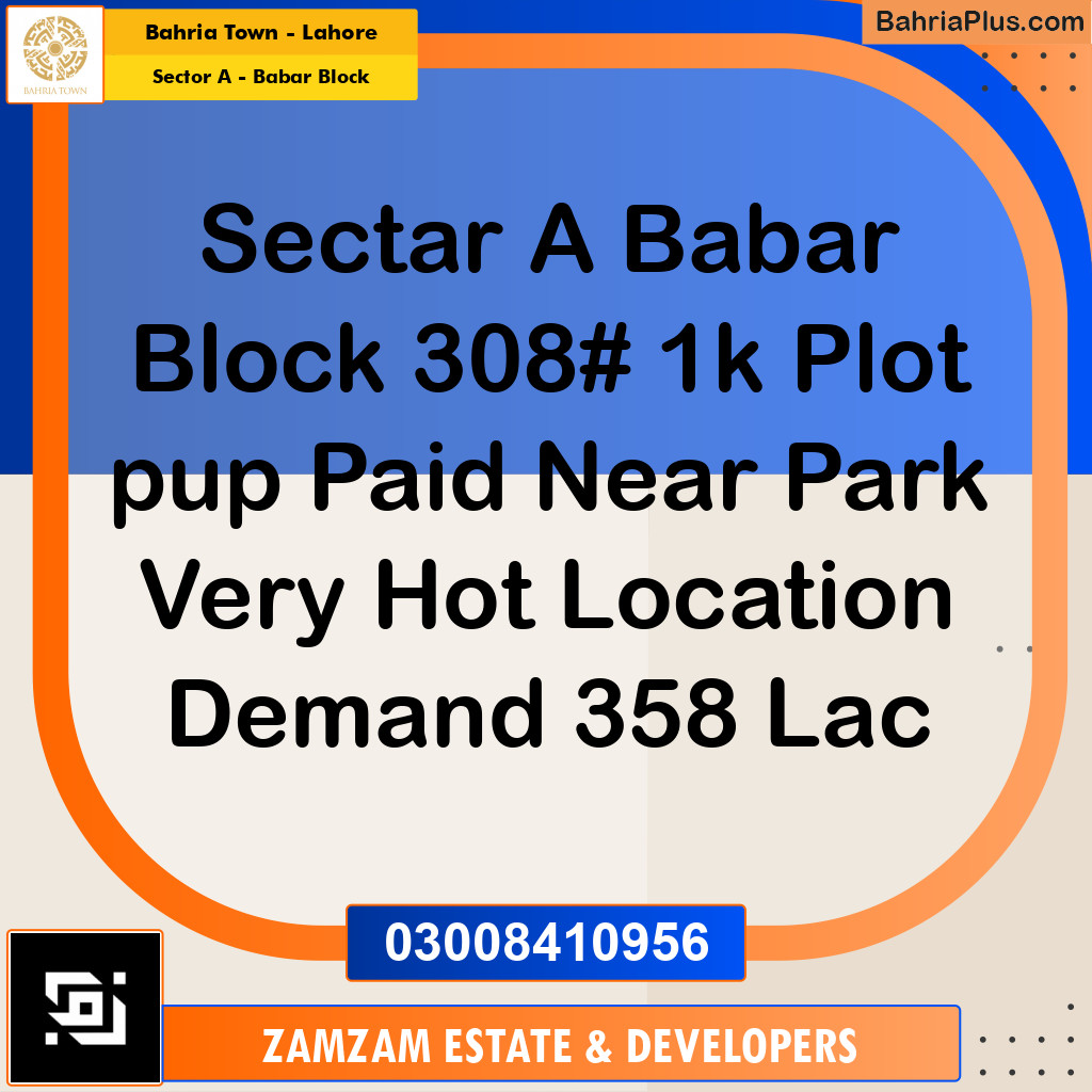 1 Kanal Residential Plot for Sale in Sector A - Babar Block -  Bahria Town, Lahore - (BP-354368)