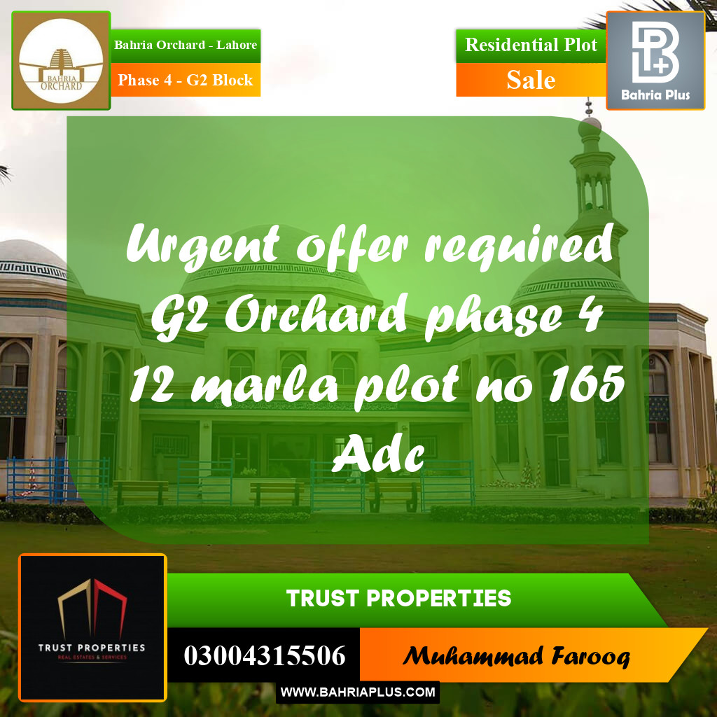 12 Marla Residential Plot for Sale in Phase 4 - G2 Block -  Bahria Orchard, Lahore - (BP-354373)