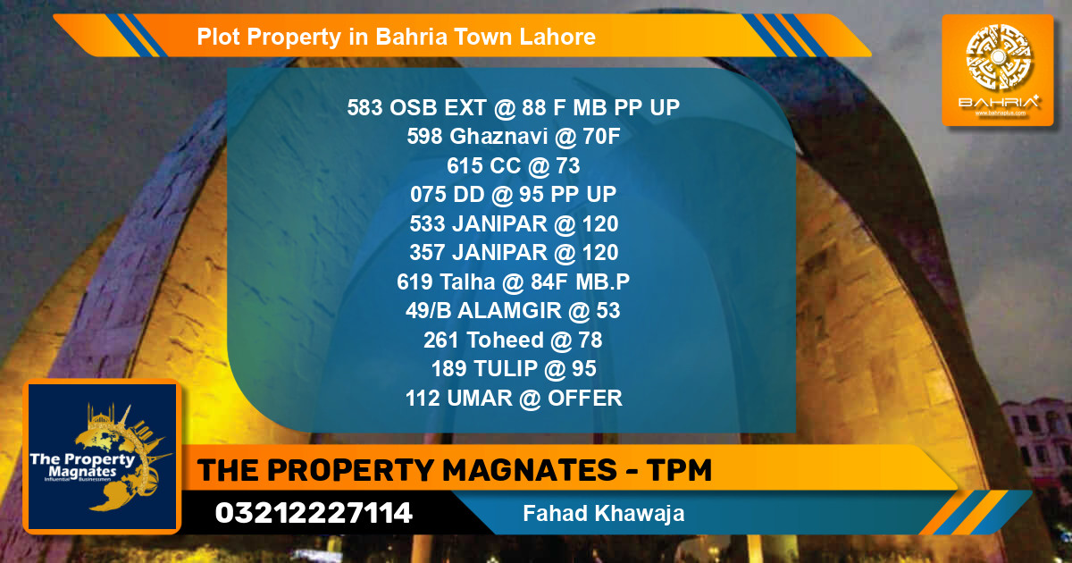 Residential Plot for Sale in Bahria Town, Lahore - (BP-35438)