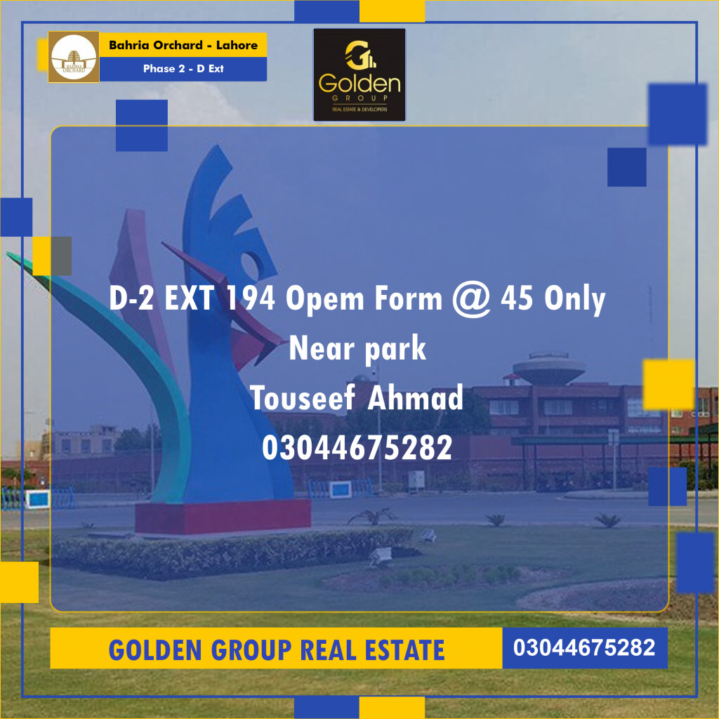 8 Marla Residential Plot for Sale in Phase 2 - D Ext -  Bahria Orchard, Lahore - (BP-354380)