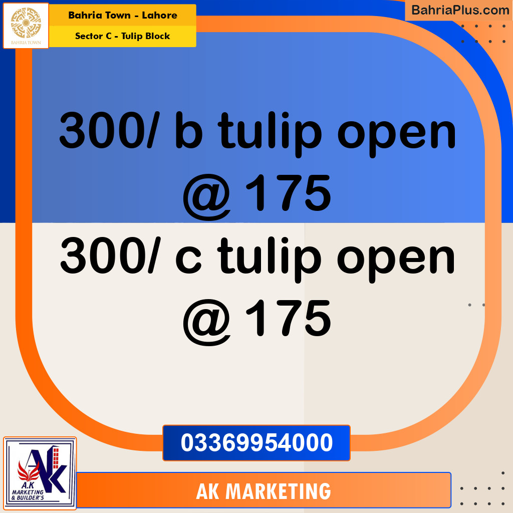 10 Marla Residential Plot for Sale in Sector C - Tulip Block -  Bahria Town, Lahore - (BP-354381)