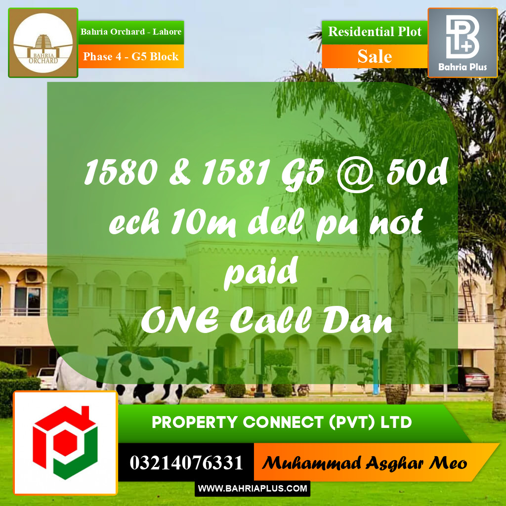 10 Marla Residential Plot for Sale in Phase 4 - G5 Block -  Bahria Orchard, Lahore - (BP-354398)