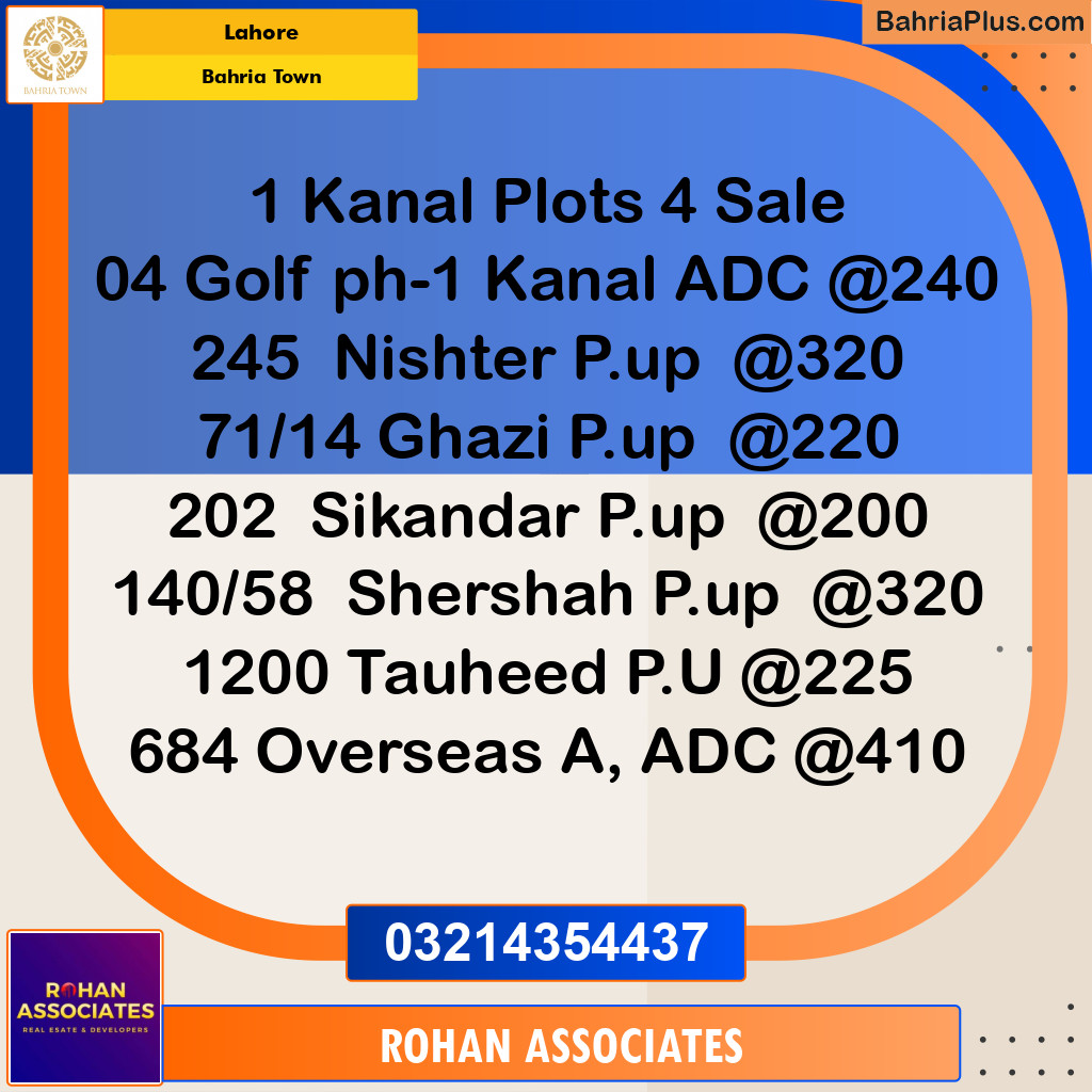 1 Kanal Residential Plot for Sale in Bahria Town, Lahore - (BP-354403)