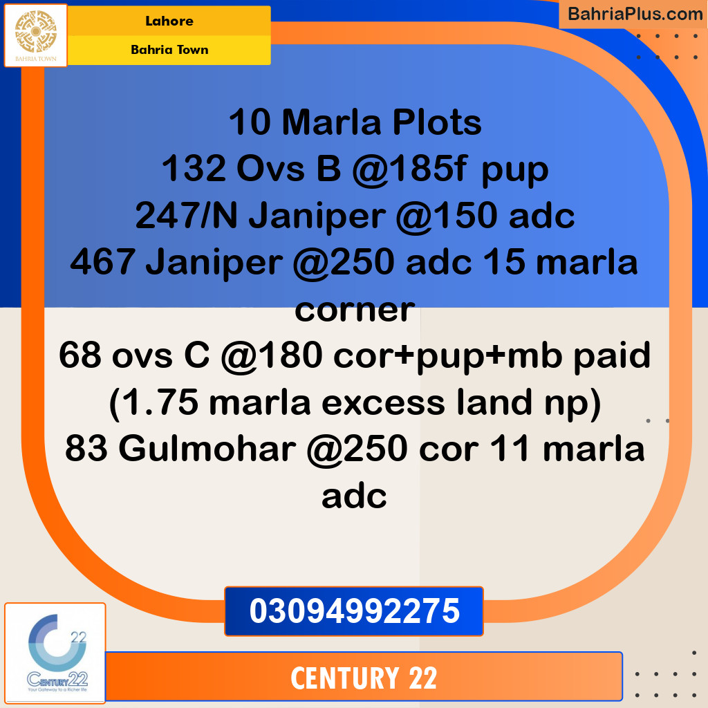 10 Marla Residential Plot for Sale in Bahria Town, Lahore - (BP-354410)