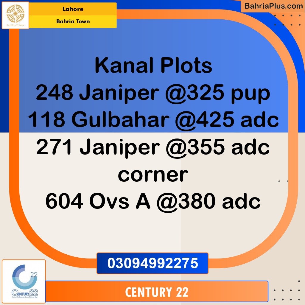 1 Kanal Residential Plot for Sale in Bahria Town, Lahore - (BP-354424)