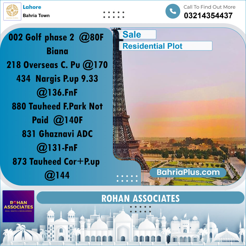 10 Marla Residential Plot for Sale in Bahria Town, Lahore - (BP-354434)