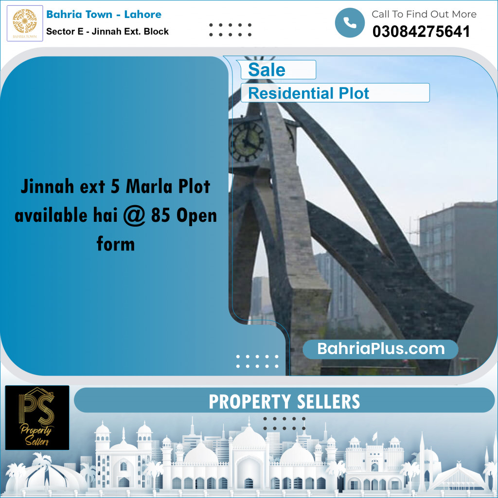 5 Marla Residential Plot for Sale in Sector E - Jinnah Ext. Block -  Bahria Town, Lahore - (BP-354452)