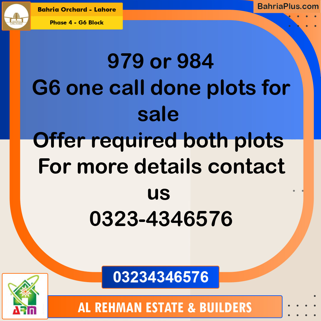10 Marla Residential Plot for Sale in Phase 4 - G6 Block -  Bahria Orchard, Lahore - (BP-354458)
