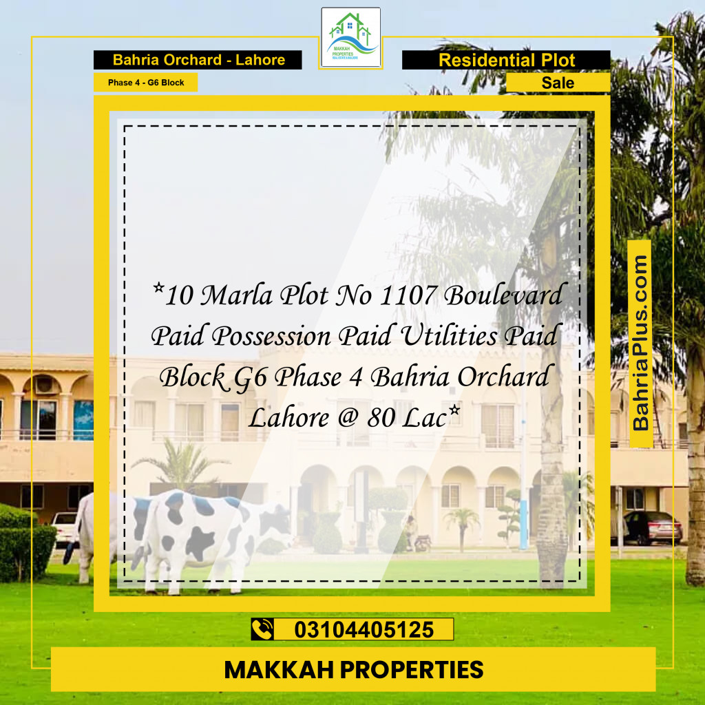 10 Marla Residential Plot for Sale in Phase 4 - G6 Block -  Bahria Orchard, Lahore - (BP-354494)